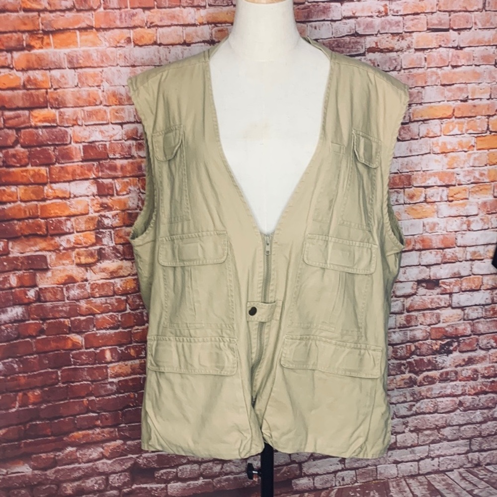 Vintage Flax Art Tan Khaki Utility Vest